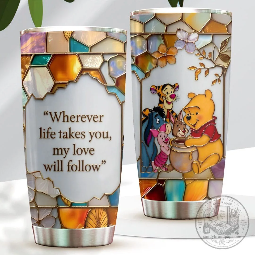 Personalized Winnie the Pooh and Friends Stained Glass Tumbler Cup 6 Personalized Winnie the Pooh and Friends Stained Glass Tumbler Cup